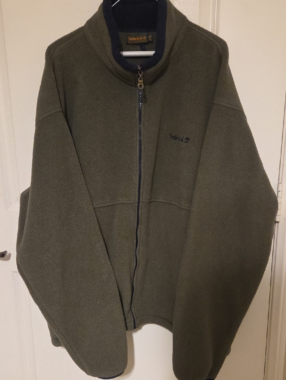Timberland Olive Zip-Up Fleece Jacket with Navy Trim